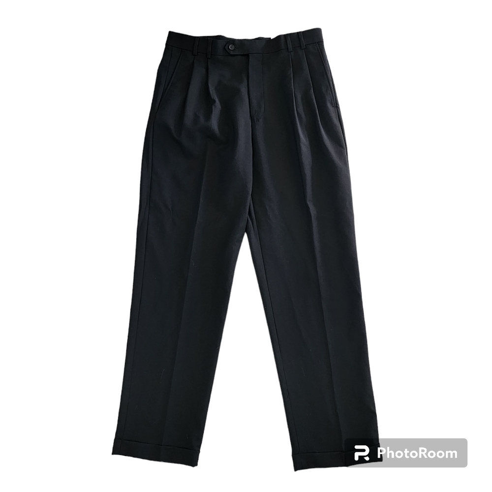Mens Cordovan And Grey wool cuffed Pleated pants size 34 Black